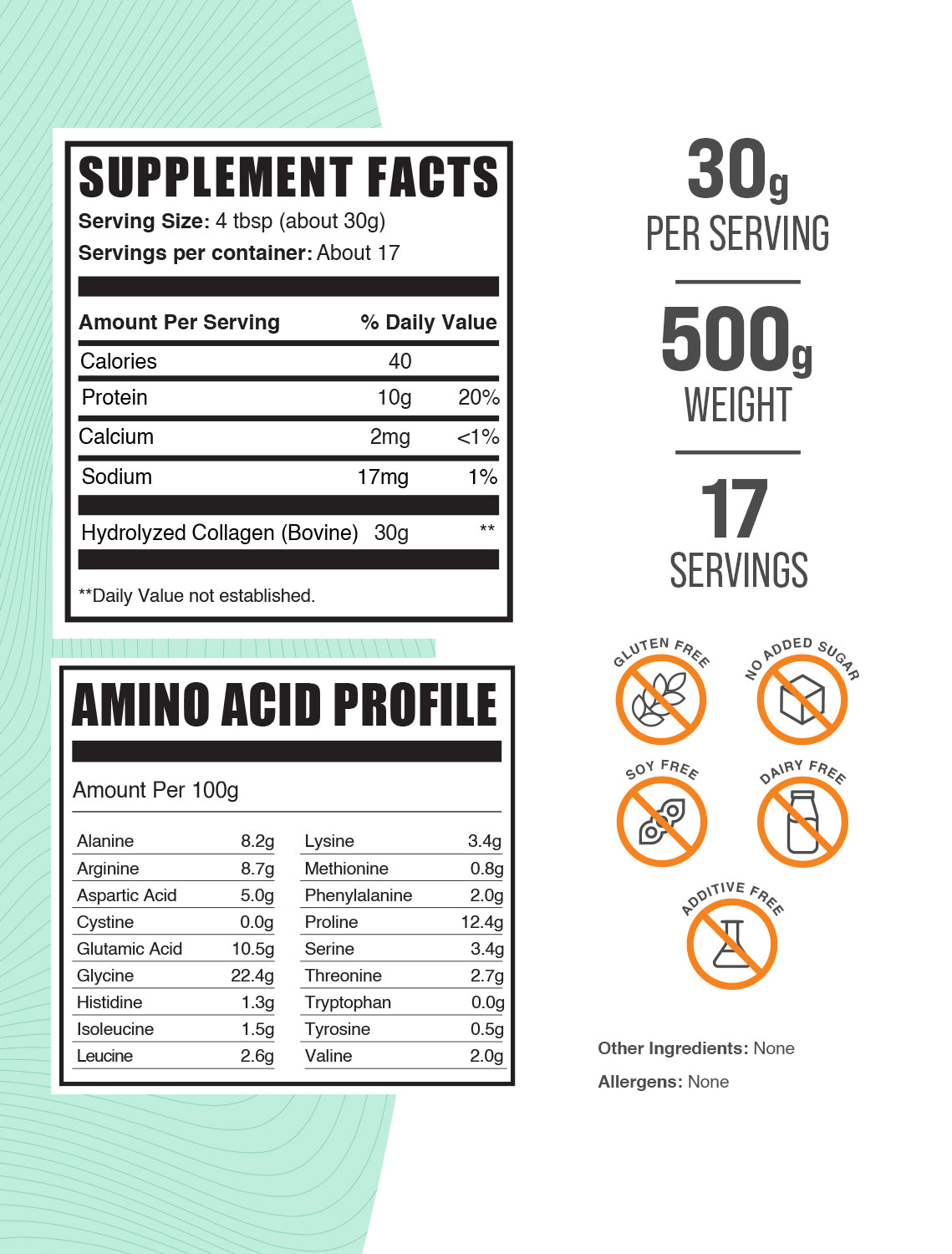 Collagen peptides powder label 500g