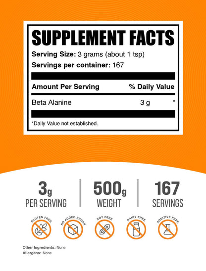 Beta alanine powder label 500g